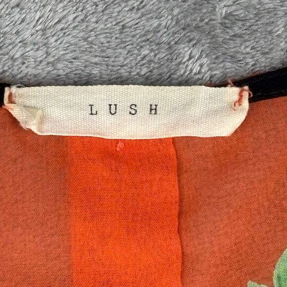 Lush Orange Floral Sleeveless Blouse Women’s XS Sheer Button Back Top - Picture 3 of 7